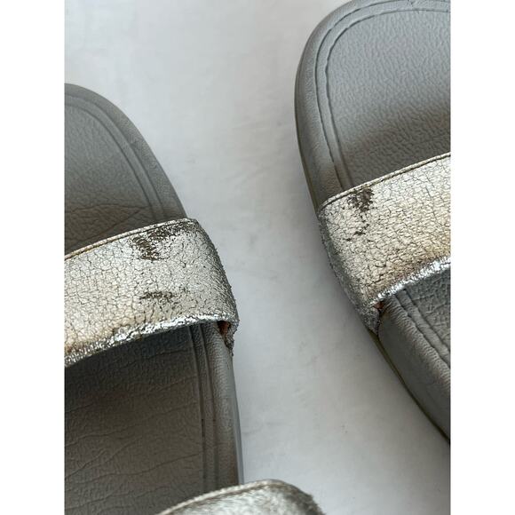 Fitflop LuLu Platform Vegan Slides Silver Slip On Comfort Dual Strap Sandals 7 - Picture 12 of 12